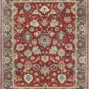 Handmade 8' x 9'11' Indo Zigler Hand-Knotted Red/Aborgian Oriental Rug Area Rug